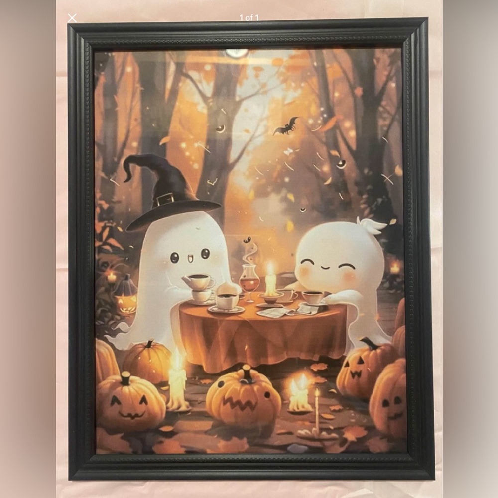 Cute Ghost Coffee Cocoa Time  with friends 8x10” Framed Print Wall/Leaner Frame